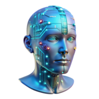 elegant abstract A transparent human head filled with intricate circuitry and data flow, cyberpunk aesthetic, neon lighting exclusive png