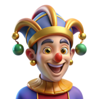 wonderful vintage Portrait of a mischievous jester with colorful makeup and a bells-adorned hat, illuminated by stage lighting, in a Renaissance style 4K png