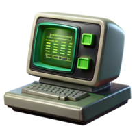 dramatic rustic A vintage computer terminal displaying complex algorithms, green phosphor text on a black screen, retro 80s style exclusive png