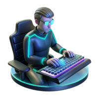 beautiful abstract A programmer coding on a futuristic holographic keyboard, dark environment with glowing keys, cyberpunk style original png