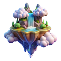 extraordinary traditional A floating island surrounded by swirling clouds and waterfalls of light, vibrant colors, fantasy art style high resolution png