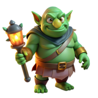 serene minimalist A grumpy, green ogre wearing a tattered tunic and holding a club, illuminated by flickering torchlight, drawn in a Dreamworks style authentic png