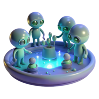 impressive vintage A group of alien creatures gathered around a bioluminescent pool on a moonlit planet. Fantasy, mysterious, soft lighting original png