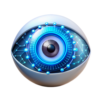 bellissimo creativo un' umano occhio sovrapposto con un' complesso hud Schermo, dati flussi e informazione fluente attraverso il iris, illuminato di un' freddo blu luce. cyberpunk stile alto risoluzione png