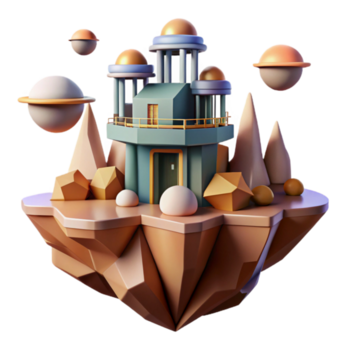 lindo artístico desafiando a gravidade arquitetura, flutuando estruturas, surreal paisagem, abstrato arte, 8k, Alto qualidade png