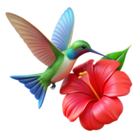 beautiful rustic A hummingbird hovering near a bright red hibiscus flower, vibrant colors, dynamic and energetic premium png