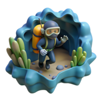 serene minimalist A diver exploring a submerged cave, adventurous, exploration photography style high resolution png