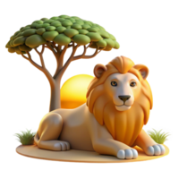 magnificent minimalist A regal lion pride resting beneath the shade of an acacia tree, golden hour lighting, National Geographic style exclusive png