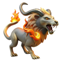 serene abstract A fierce chimera breathing fire, with a lion's head, a goat's body, and a serpent's tail, illuminated by the flames it exhales. Gothic style authentic png
