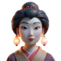 elegant modern Portrait of a graceful geisha with elaborate makeup, a silk kimono, and a serene expression, lit by the soft glow of paper lanterns original png