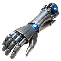 elegant abstract A sleek silver and black cybernetic prosthetic arm, intricate wiring and glowing LEDs exposed, dramatic chiaroscuro lighting, biopunk style high resolution png