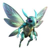 impressive traditional A bio-engineered creature with shimmering wings flies through a bioluminescent forest. Soft lighting, fantasy style high quality png