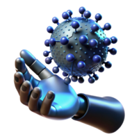 beautiful abstract A swarm of nanobots forming a human hand reaching towards a glowing orb of data, dark, moody lighting, digital art style detailed png