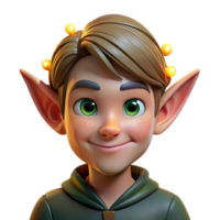 magnificent vintage Portrait of a mischievous elf with pointed ears and a playful smirk, lit by twinkling fairy lights, in a fantasy art style detailed png