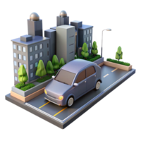 serene minimalist A self-driving car navigating a city street, photorealistic style high resolution png