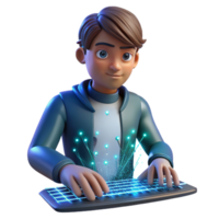 beautiful rustic A young hacker with glowing data streams projected onto their face, fingers flying across a holographic keyboard, immersed in the digital world high quality png