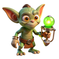 magnificent rustic A mischievous gremlin, with glowing green eyes, tinkering with a miniature clockwork contraption, lit by the warm glow of a lamp. Cartoon style high resolution png