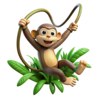 magnificent rustic A curious monkey swinging through jungle vines, dynamic pose, comic book style exclusive png