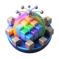 impressive artistic A stylized representation of a digital world, composed of pixels and glowing data streams, lit by a vibrant, rainbow-colored light. Abstract style original png