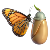 impressive rustic A monarch butterfly emerging from its chrysalis, soft focused background, macro photography style detailed png
