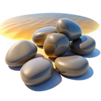wonderful traditional A group of pebbles on a beach, smooth textures, bright sunlight, photorealistic style authentic png