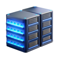 dramatic minimalist A server farm with rows of blinking servers, illuminated by cool blue server room lighting, in a technical style high quality png