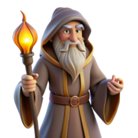 extraordinary artistic A wise old wizard with a long flowing beard, holding a glowing staff, warm firelight, classical painting style premium png