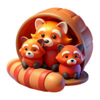 stunning abstract A family of red pandas curled up in a hollow log, warm, soft lighting, storybook illustration style high resolution png