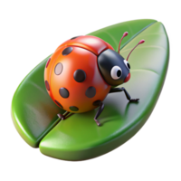 stunning vintage A tiny ladybug crawling on a green leaf, illuminated by macro photography lighting, hyperrealistic style high quality png
