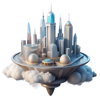 magnificent rustic A futuristic city floating among the clouds, sleek and utopian design, soft lighting, serene atmosphere authentic png