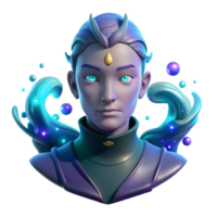serene rustic Portrait of a mystical being with glowing eyes and an otherworldly aura, surrounded by swirling particles, digital art style premium png