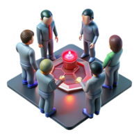 serene classic A group of cyberpunk rebels huddled around a flickering holographic map, planning their next move, the scene lit by a single red emergency light genuine png