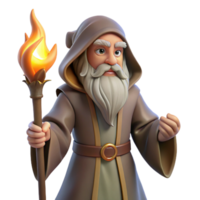 extraordinary vintage A wise old wizard with a long flowing beard, holding a glowing staff, warm firelight, classical painting style 4K png