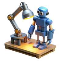 vibrant traditional A disassembled robot scattered across a workbench, lit by the bright light of a workshop lamp, in a detailed, technical style 4K png