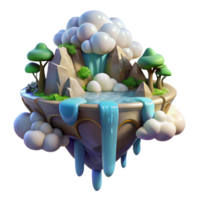 elegant classic A floating island surrounded by swirling clouds and waterfalls of light, vibrant colors, fantasy art style high resolution png