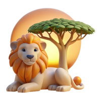 magnificent traditional A regal lion pride resting beneath the shade of an acacia tree, golden hour lighting, National Geographic style high resolution png