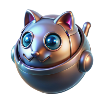 magnifico rustico un' futuristico, robotica animale domestico con elegante metallico pelliccia e raggiante occhi, arricciato su nel un' sfera, illuminato di un' caldo, invitante leggero nel un' kawaii stile autentico png