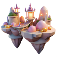 elegant minimalist Floating islands connected by bridges of light, vibrant sunset, dreamlike atmosphere, Art Nouveau architecture authentic png