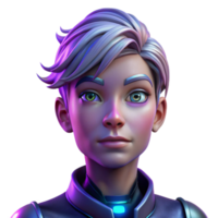 magnificent rustic Portrait of a non-binary person with short, purple hair and intricate metallic facial jewelry, lit by a cool, ethereal glow, in a cyberpunk style detailed png