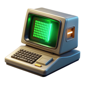 extraordinario clásico un Clásico computadora terminal mostrando críptico mensajes, iluminado por parpadeando verde fósforo luz, en un retro estilo auténtico png