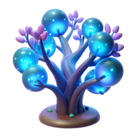 wonderful abstract A bioluminescent tree with glowing branches and pulsating leaves, surrounded by strange, glowing flora, illuminated by a soft blue light in a surreal style professional png