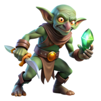 stunning rustic A cunning goblin rogue sneaking through a moonlit forest, clutching a stolen jewel-encrusted dagger. Dark, mysterious lighting. Digital art style high quality png