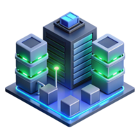 impressive vintage A futuristic data center, servers glowing with blue and green LEDs, complex network cables connecting everything, isometric perspective, technical illustration style 4K png