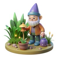 impressive abstract A whimsical gnome with a pointed hat, tending a magical garden filled with glowing plants. Children's book illustration style exclusive png