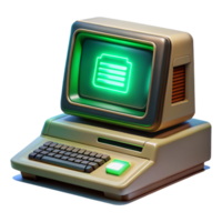 impressive vintage A vintage computer terminal displaying cryptic messages, illuminated by flickering green phosphor light, in a retro style professional png