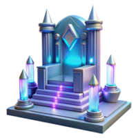 impressive creative A futuristic throne room with holographic projections and glowing pillars, regal and imposing atmosphere high resolution png