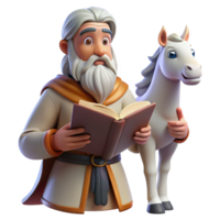 impressive classic A wise centaur, with a long, flowing white beard, reading from an ancient tome, beneath the canopy of a giant, glowing oak tree. Renaissance painting style exclusive png