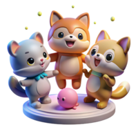 magnificent classic A group of chibi anime animals playing together, bright lighting, kawaii anime style, playful scene original png