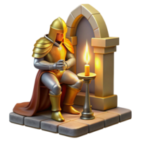 magnificent traditional A lone knight kneeling before a mystical altar, holding a holy sword, bathed in a divine, golden light. Medieval fantasy, painting style high resolution png
