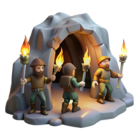 extraordinary classic A group of adventurers exploring a dark cave, carrying torches, lit by the flickering flames. Classic fantasy, realistic style high resolution png
